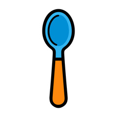 A spoon with a blue handle and orange tip. The spoon is sitting on a white background. Vector. 