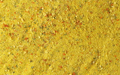 Grounded spice ingredient of dry mix vegetables with salt isolated on white, top view