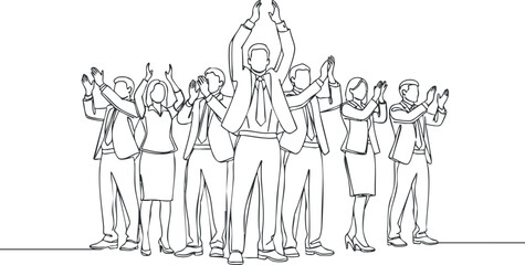 A diverse group of business professionals applauding enthusiastically at an event showcasing teamwork and success.