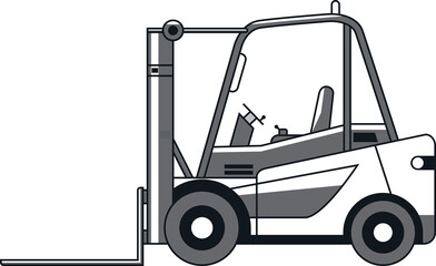 Counterbalance forklift truck. Simple flat line illustration.	