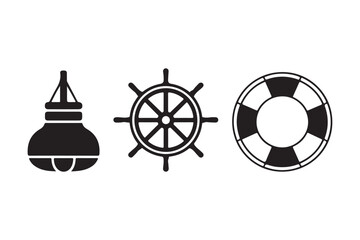 Nautical symbols silhouette of a buoy ship wheel and life ring © Sadek