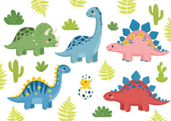 Cute cartoon dinosaur seamless pattern vector illustration for fun baby design © Mst