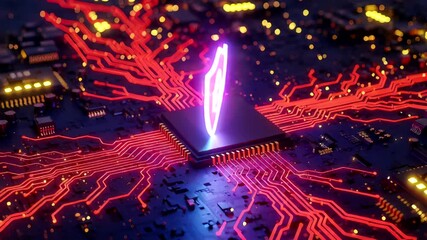 Futuristic digital circuit board with glowing shield symbolizing cybersecurity
