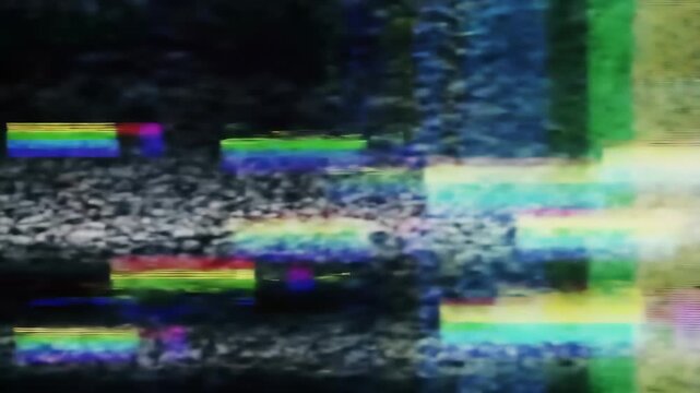 Flickering Analog TV Test Pattern with Heavy Static, Glitch Distortion, and Signal Loss.