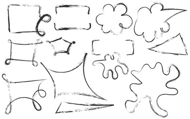 Collection of hand drawn abstract shapes and frames with a rough textured sketchy style