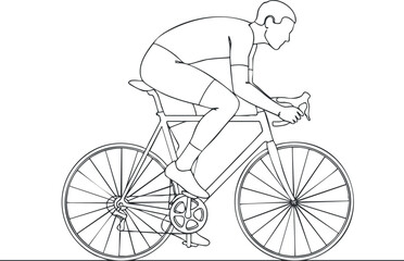 Obraz premium A minimalist line art illustration of a male cyclist riding a bicycle in a dynamic position.