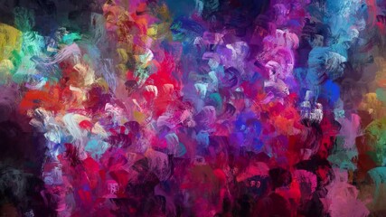Energetic abstract animation featuring intense, layered brush strokes in vivid multicolor tones, creating a bold and expressive painterly motion background. - Powered by Adobe