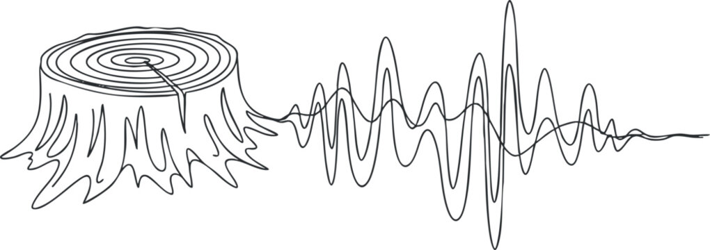 Illustration of a tree stump with soundwaves representing nature and growth.