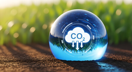Carbon Capture CO2 Reduction Sphere Green Field Copy Space