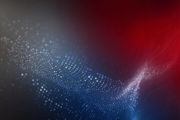 Bright blue and red dots create a dynamic abstract pattern flowing across a dark backdrop