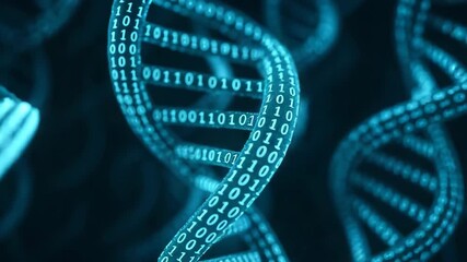 A close-up visualization of DNA strands intertwined with binary code, symbolizing the fusion of biology and technology. - Powered by Adobe