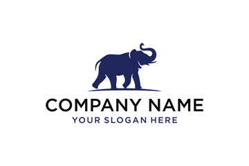 Minimalist Walking Elephant Silhouette Logo Design Template with Company Name and Slogan Placeholders