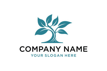 Teal Tree Logo Design with Company Name and Slogan Template