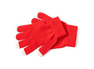 Winter Gloves Isolated, Touchscreen Wool Glove, Touch Screen Knitted Mittens, Warm Red Gloves