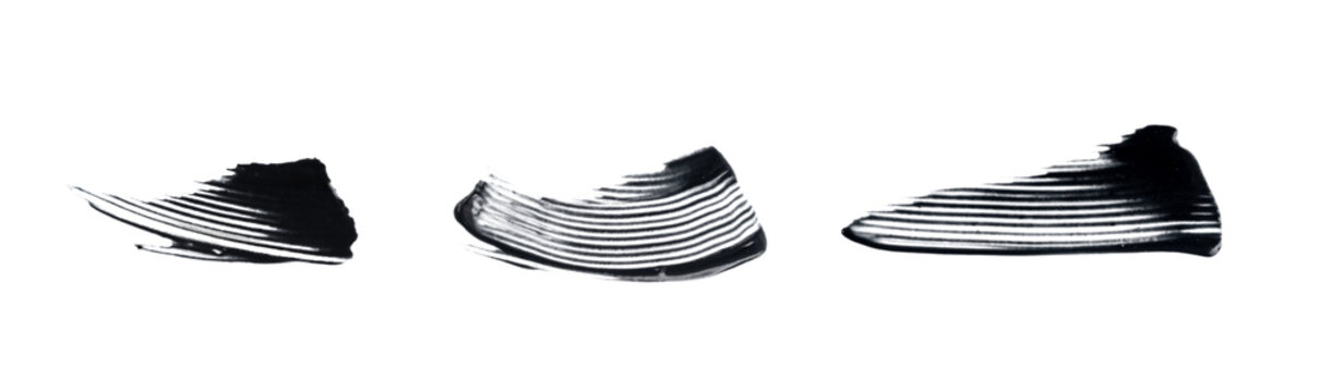 Mascara brush stroke isolated. Black eyelash makeup smudge