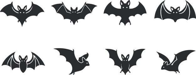 Fototapeta premium Collection of bat silhouettes featuring various poses and designs suitable for Halloween themes.