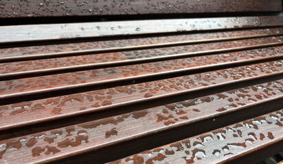 Wet Modern Bench after Rain on Water-Repellent Coating