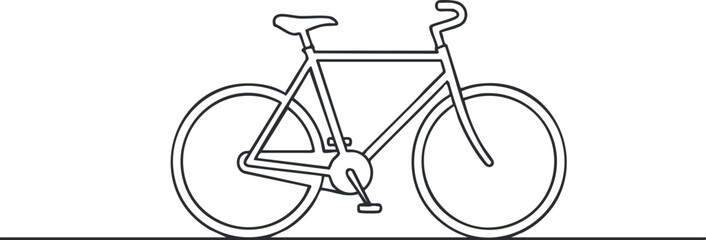 A minimalist line art illustration of a bicycle showcasing its essential features.