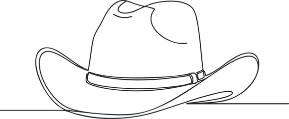 A minimalist line art illustration of a stylish cowboy hat on a white background.