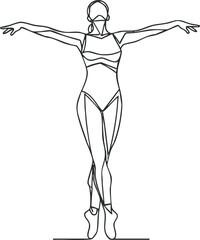 Fototapeta premium Stylized line art illustration of a woman in a graceful dance pose emphasizing movement and balance.