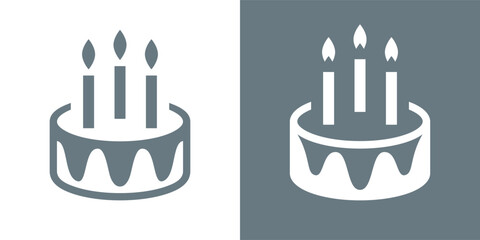 Cake icon. Symbol of the holiday, birthday. Festive cake with candles. Isolated illustration.