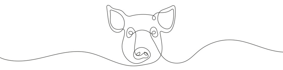 Pig head in one line art style. Drawing of a pig head, with editable black stroke on a white background. Vector illustration.