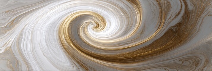 Swirling Abstract Design in White and Gold Tones, Revealing Depth and Movement in a Modern Artistic Representation