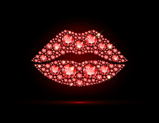 Obraz premium Red ruby lips, glittering vector style image