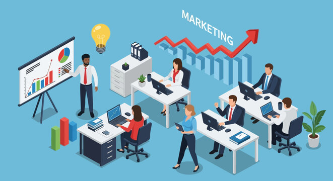 Business Team Collaborating on Marketing Strategy and Data Analysis. - Powered by Adobe