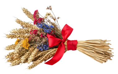 Traditional Ukrainian didukh made from golden wheat signifying family unity and ancestral remembrance isolated on transparent background PNG