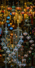 Colorful mosaic lamps for sale at a shop in the Grand Bazaar, Istanbul, Turkey