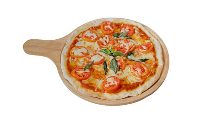 Delicious pizza on a wooden serving board