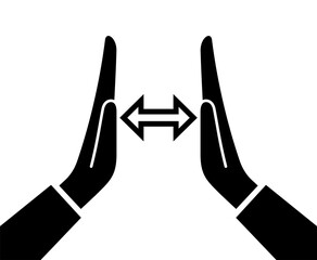 A hand gesture icon indicating size or length, volume, or distance. A pictogram of size or width. A gesture made with two palms, with space between them. Dimensions or parameters. Raster.