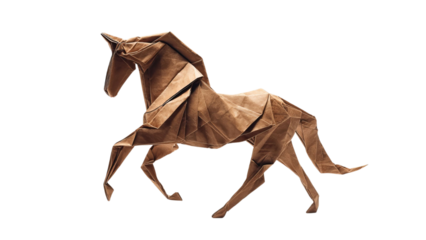 PNG of An intricate origami unicorn, showcasing expert folding techniques in a captivating brown color.