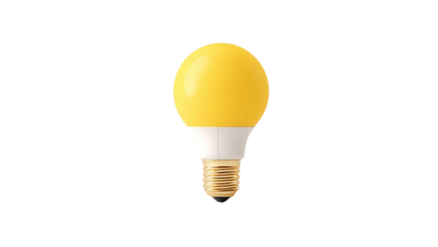 PNG of Bright yellow light bulb against a clean background, symbolizing creativity and energy.