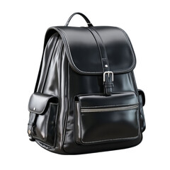 Naklejka premium PNG of Sleek black leather backpack with elegant design and multiple compartments for versatility and style.