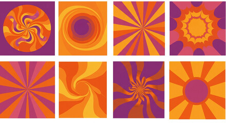 Groovy retro abstract sun backgrounds. 