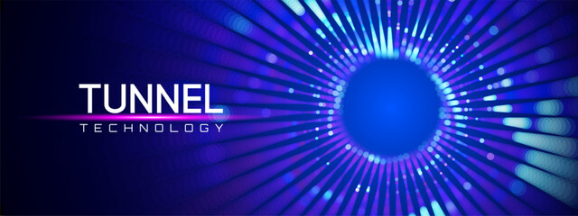Tunnel abstract with quantum portal and binary for future background. Particle art and network for geometric design. AI texture and grid for concept circuit.