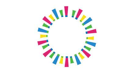 Colorful radial pattern of wedge shapes against a white background in a circular design, reminiscent of the Sustainable Development Goals (SDGs) logo.