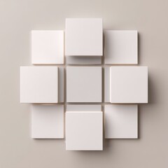 White square blocks arranged in geometric grid on neutral background, minimal 3D composition. AI generative