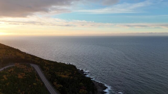 Spectacular Views of world famous Cabot Trail with beautiful scenic spots at the time of sunset, Cape Breton with Fall Foliage. MacKenzie Mountain, Cape Breton, Nova Scotia.