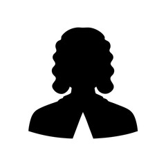 Silhouette of a person with wavy hair and a collared top, black and white