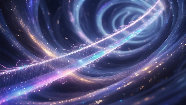 Abstract cosmic swirls of purple blue and pink light trails in deep space