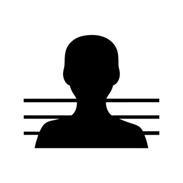 Mugshot silhouette of a person, black and white depiction of crime