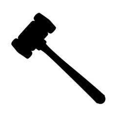 Silhouette of a gavel representing justice, law, and legal proceedings in black