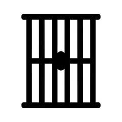 Illustration of a jail cell with bars and a lock in black and white