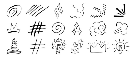Cartoon line effects icon set. Manga speed elements, movement, burst, sketched motion