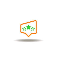 Vector illustration of speech bubble with three stars rating for best excellent services. Icon of result score review. Symbol of quality customer feedback.