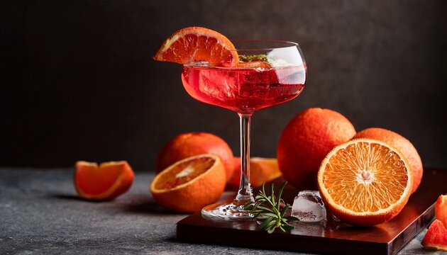 bodegon vaso gin tonic bebidas rojo fotografia editorial fotografia de producto naranjas generado con ia