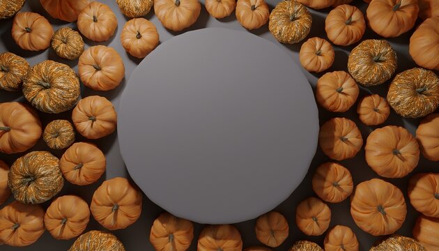 plein de citrouilles autour d un podium gris vus de dessus rendu 3d